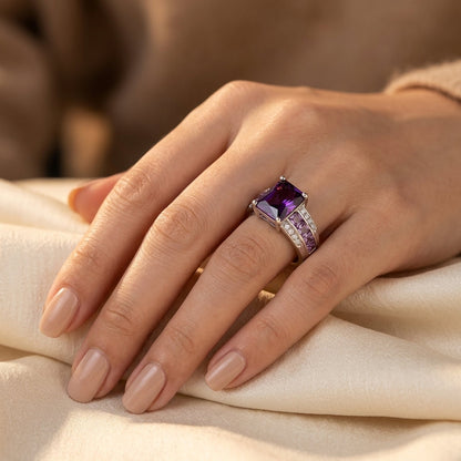 Silver Amethyst Channel Ring - Rose & Oliver