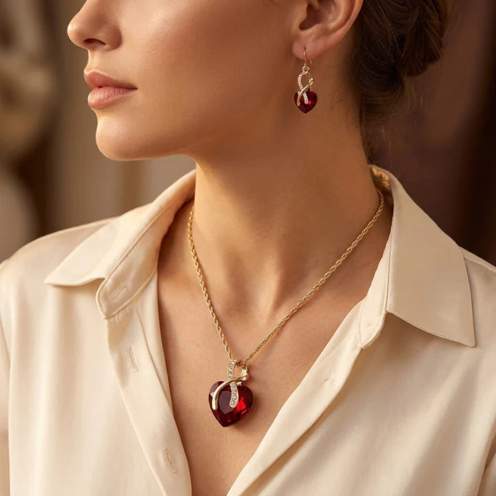 Gold Ruby Twisted Heart Jewelry Set - Rose & Oliver