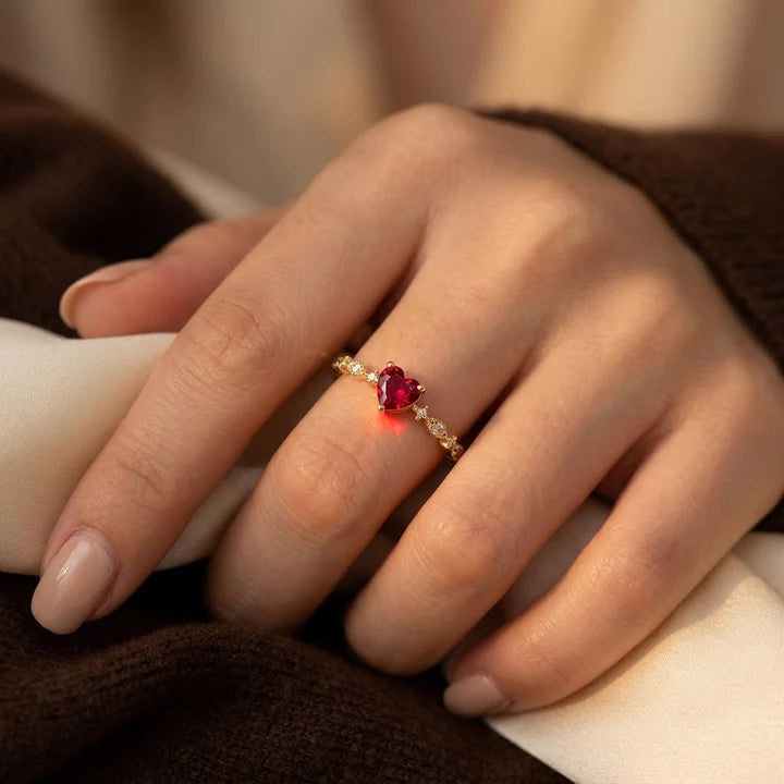 White Gold Ruby Heart Ring - Rose & Oliver