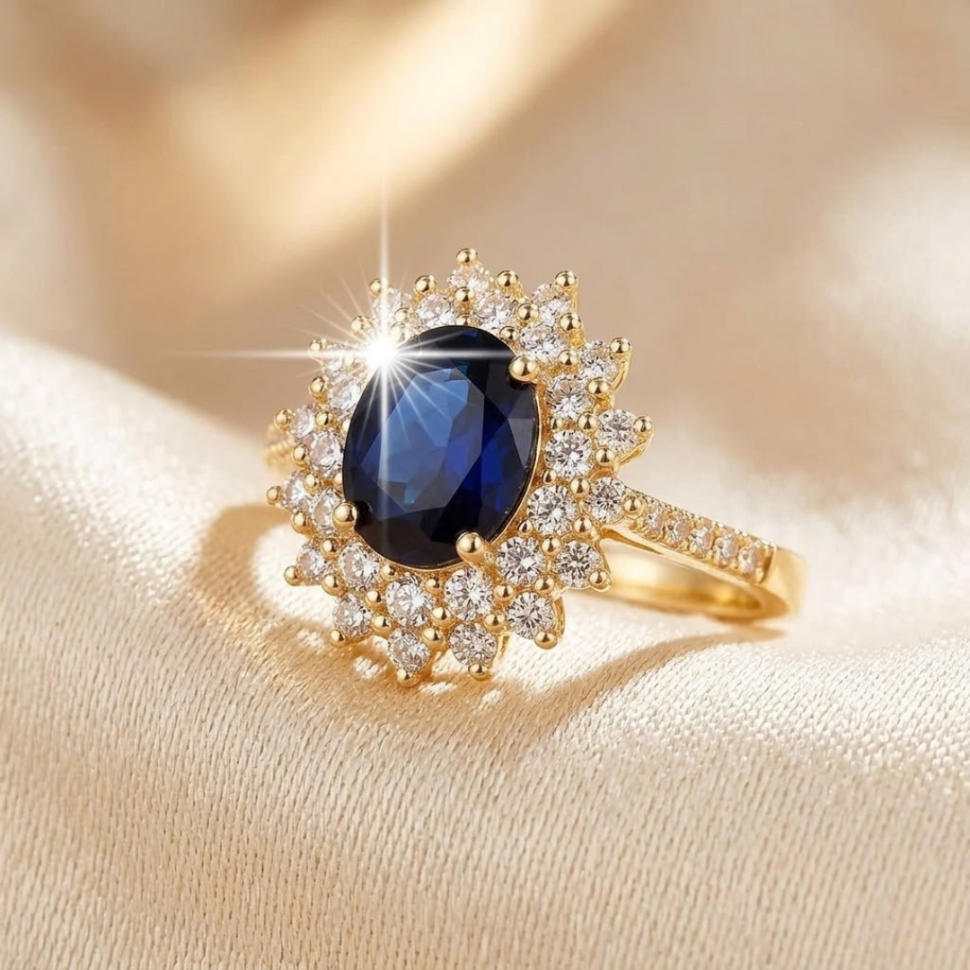 White Gold Sapphire Halo Ring - Rose & Oliver