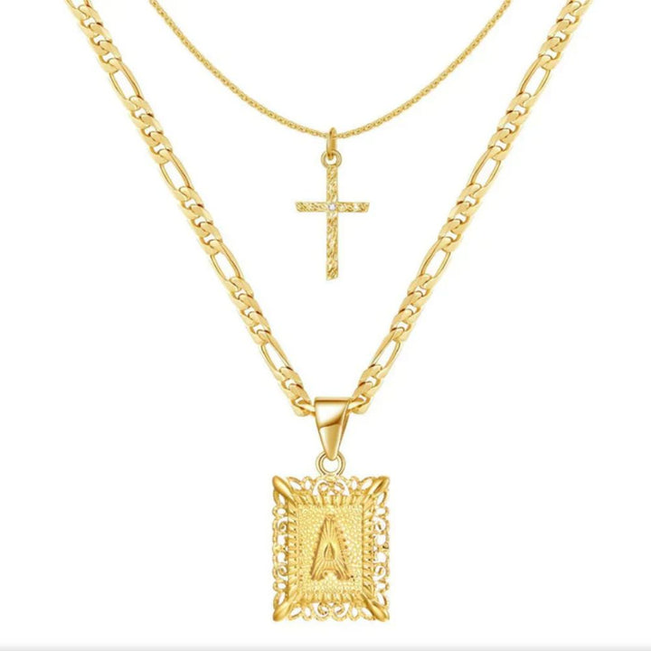 Cross Initial Necklace Set