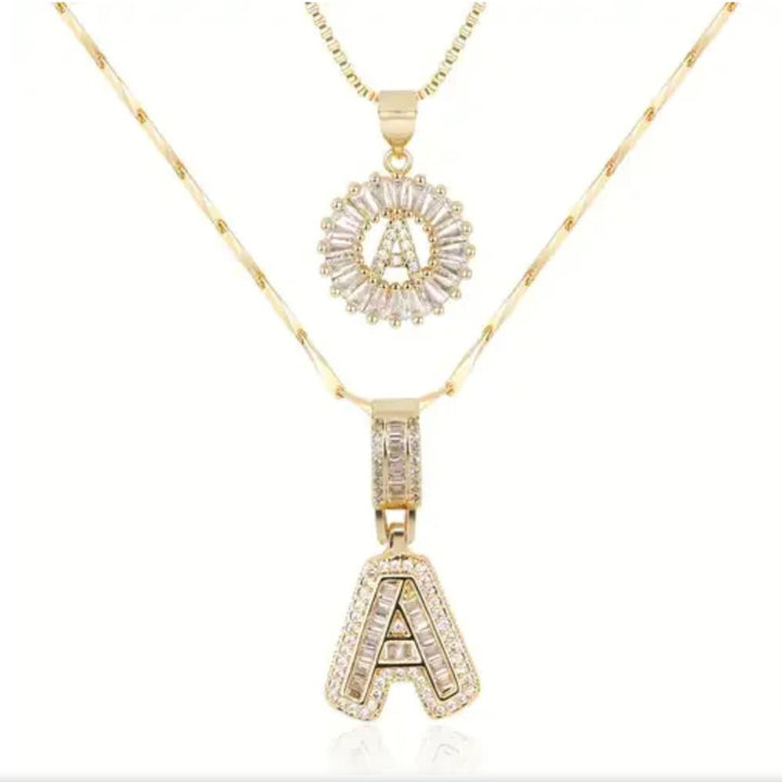 Pave Letter Initial Necklace Set