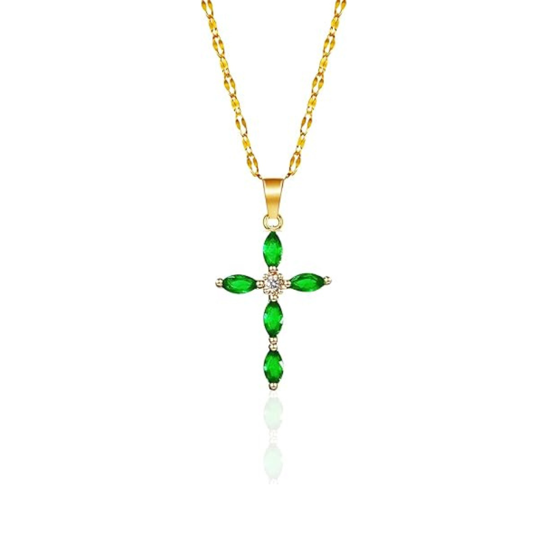 Emerald Cross Necklace - Rose & Oliver