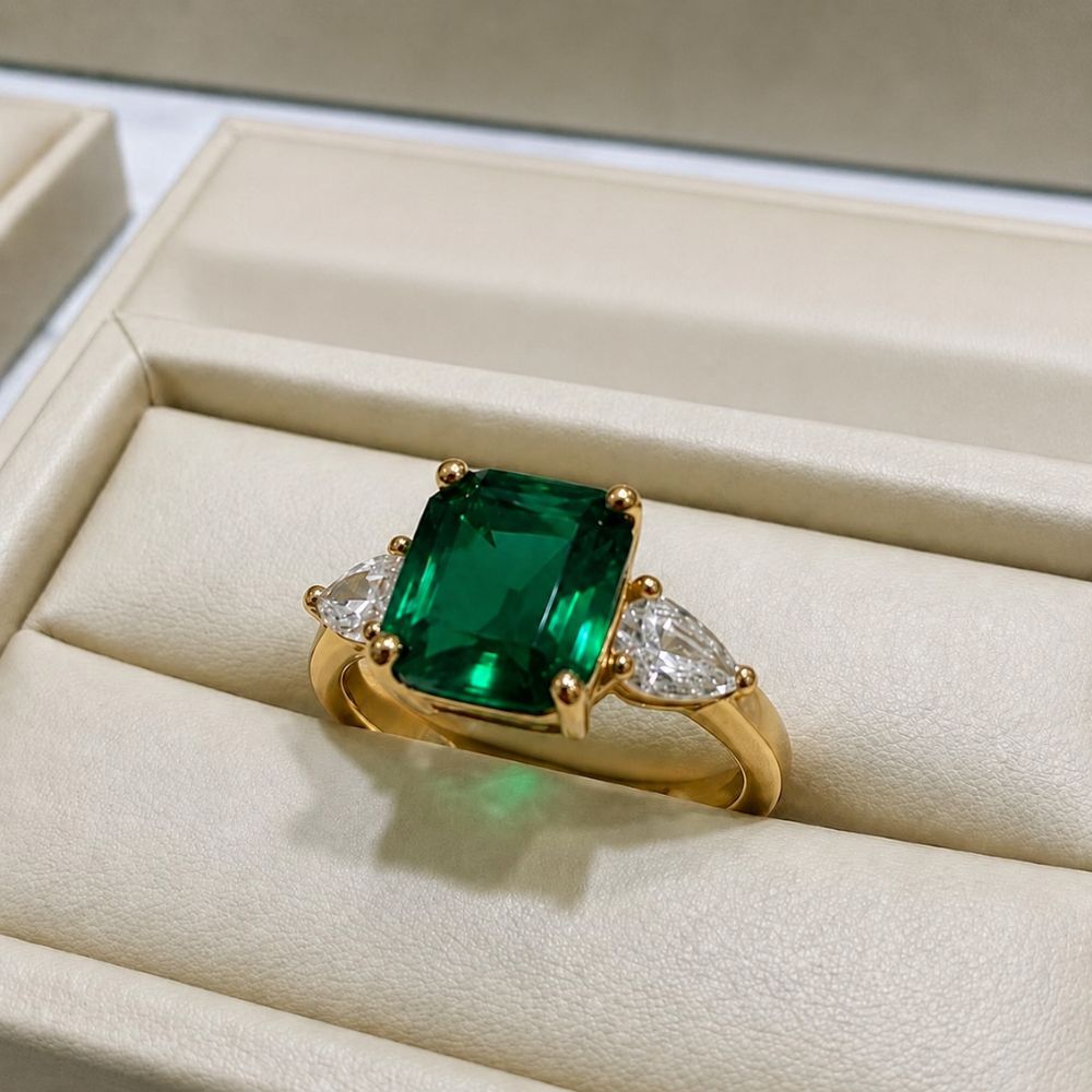Vintage-Inspired Green Gemstone Gold Ring