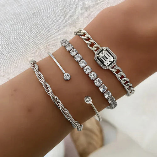 Domitia Calvina Bracelet Set (White Gold) - Rose & Oliver