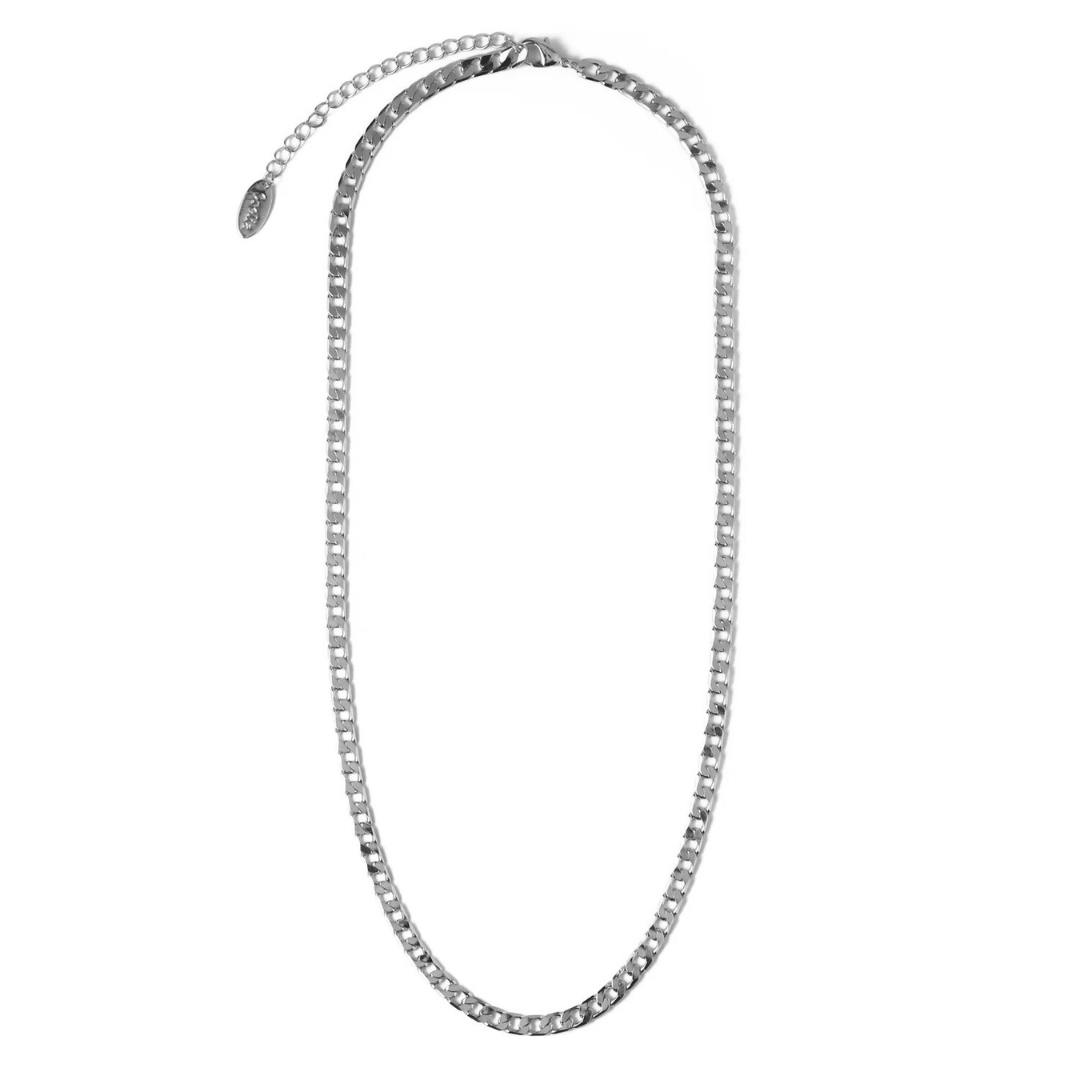 Flat Link Curb Chain Necklace (White Gold) - Rose & Oliver